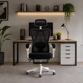 Scaun ergonomic OFF 428 negru, multiblock și suport picioare