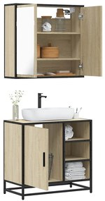 vidaXL Set mobilier de baie, 2 piese, stejar sonoma, lemn prelucrat