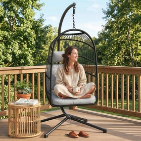 Outsunny Scaun Suspendat Tip Ou, Leagăn pentru Exterior cu Suport și Centură de Siguranță, Negru/Gri Deschis | Aosom Romania