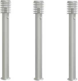 vidaXL Lămpi exterioare de podea senzor 3 buc argintiu 110cm oțel inox
