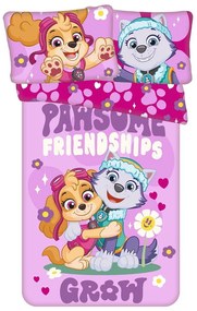 Lenjerie de pat pentru copii roz din bumbac pentru pătuț 100x135 cm Paw Patrol "Pawsome friendships grow" – Jerry Fabrics