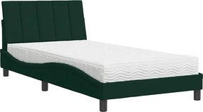vidaXL Pat cu saltea, Hanko, verde închis, 100x200 cm, catifea