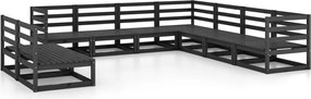 vidaXL Set mobilier de grădină, 9 piese, negru, lemn masiv de pin