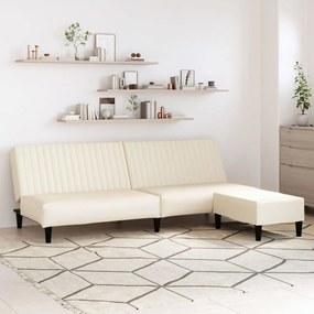 3081876 vidaXL Canapea extensibilă 2 locuri şi taburet, crem, piele ecologică