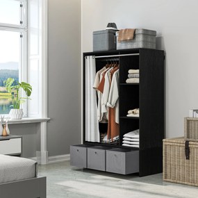 HOMCOM Dulap penderie dulap de depozitare cu tringle cortină 3 nișe și 3 sertare din material textil detașabile 105 x 48 x 160 cm | Aosom Romania