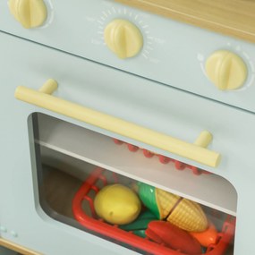 AIYAPLAY Bucătărie pentru Copii 3+ Ani, Bucătărie Jucărie din Oțel Inoxidabil, Lemn și PP, 72x33x85,2 cm, Albastru | Aosom Romania