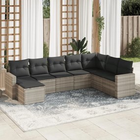 3251699 vidaXL Set mobilier de grădină cu perne, 8 piese gri deschis poliratan