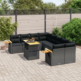 3273442 vidaXL Set mobilier de grădină cu perne, 9 piese, negru, poliratan