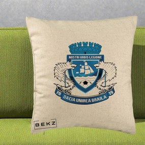 Perna Personalizata Dacia Unirea Braila 1919 Fotbal, 40x40 cm, Bej, Husa Detasabila, Perna Inclusa, BEKZ®