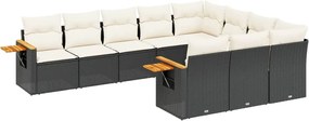 vidaXL Set canapele de grădină cu perne, 10 piese, negru, poliratan