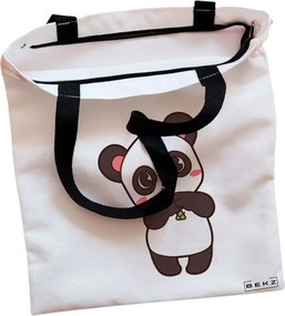 Sacosa de Panza pentru Cumparaturi, Geanta Tote, model Panda Love, Cu fermoar, 38x34.5 cm, Alba, BEKZ®