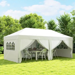 Outsunny Pavilion de grădină exterior pliabil 3 x 6 m cu 6 panouri laterale, sac de transport inclus, alb | Aosom Romania