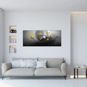 Tablou cu bile abstracte aurii (120x50 cm), în 40 de alte dimensiuni noi