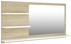 805020 vidaXL Oglindă de baie, alb/stejar Sonoma, 90 x 10,5 x 45 cm, PAL