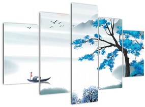 Tablou - Pictură, lac cu barcă (150x105 cm)