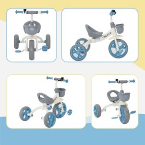 AIYAPLAY Tricicletă evolutivă pentru copii, tricicletă pentru copii de 2 până la 5 ani cu coș frontal și roți EVA, 72 x 52 x 61 cm, albastru | Aosom Romania