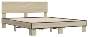 3280183 vidaXL Cadru de pat, stejar sonoma, 160x200cm, lemn prelucrat și metal