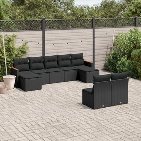 3258772 vidaXL Set mobilier de grădină cu perne, 9 piese, negru, poliratan