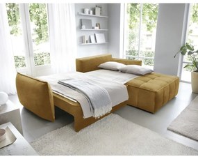 Colțar galben extensibil/cu spațiu de depozitare cu tapițerie din catifea (cu colț pe partea dreaptă/cu șezlong) Campo – ELTAP