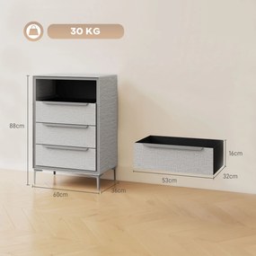 HOMCOM Comoda cu 4 Sertare în Oțel cu Acoperire în Țesut cu Efect de In, 60x36x88 cm, Gri | Aosom Romania