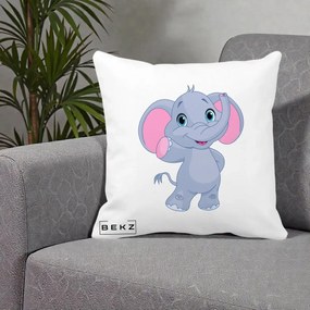 Perna Decorativa Pui de Elefant Kawaii, 40x40 cm, Alba Mata, Husa Detasabila, Perna Inclusa, BEKZ®