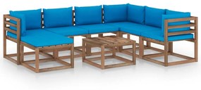 Set mobilier de gradina cu perne albastru deschis, 8 piese Albastru deschis, 3x colt + 3x mijloc + suport pentru picioare + masa, 1