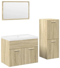 3325008 vidaXL Set mobilier de baie, 4 piese, stejar sonoma, lemn prelucrat