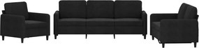 vidaXL Set de canapele, 3 piese, negru, catifea