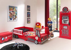 Set Pat Mașină de Pompieri Junior și Saltea pentru Copii, 2 Piese, Roșu (MDF) – Vipack