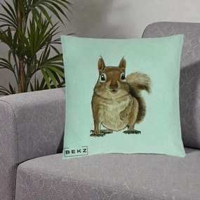Perna Decorativa Veverita Acuarela, 40x40 cm, Verde Menta, Husa Detasabila, Perna Inclusa, BEKZ®
