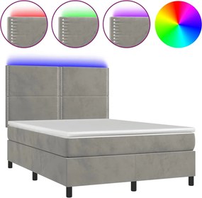 vidaXL Pat continental cu saltea și LED gri deschis 140x190 cm catifea