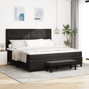 vidaXL Pat cu arcuri cu saltea și bancă neagră 200x200 cm catifea