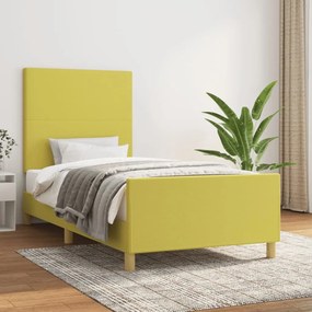 Cadru de pat cu tablie, verde, 90x200 cm, textil Verde, 90 x 200 cm, Design simplu