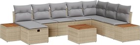 vidaXL Set de canapele pentru grădină cu pernă 9 pcs Bej Rattan poli