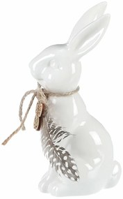 Decorațiune ceramică Iepure, alb, 7 x 15 x 5 cm
