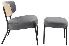 Fotoliu cu taburet gri cu tapițerie din catifea Jerry – Støraa