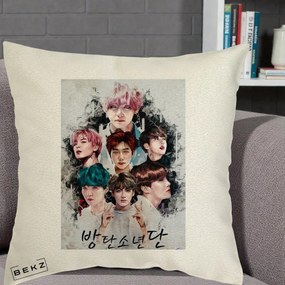 Perna Personalizata K-pop BTS Bangtan Boys Poster Artistic Negru Alb, 40x40 cm, Ecru, Husa Detasabila, Perna Inclusa, BEKZ®