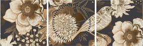 Tablou - Flori aurii pe fundal întunecat (cu ceas) (90x30 cm)