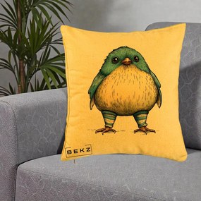 Perna Decorativa Pasare Albastra cu Sosete Albastre, 40x40 cm, Galben, Husa Detasabila, Perna Inclusa, BEKZ®