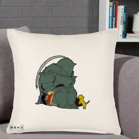 Perna Personalizata Fullmetal Alchemist Alphonse cu Pisici, 40x40 cm, Crem Reliefat, Husa Detasabila, Perna Inclusa, BEKZ®