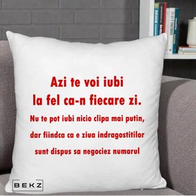 Cadou pentru Iubita - Perna Personalizata Azi Te Voi Iubi, 40x40 cm, Alb Pufos, Husa Detasabila, Perna Inclusa, BEKZ®