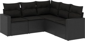 vidaXL Set mobilier de grădină cu perne, 5 piese, negru, poliratan