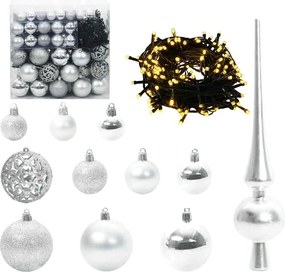 vidaXL Set de Globuri de Crăciun cu 300 LED 120 pcs Argintiu Plastic