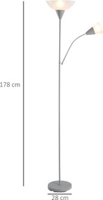 HOMCOM Lampada da terra a 2 Lampade regolabile forma madre-figlia moderna con base in acciaio per ufficio camera da letto soggiorno argento bianco Ф28 x 179.5Acm