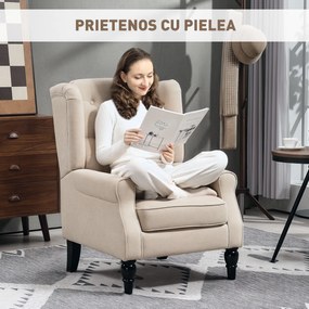 HOMCOM Scaun Decorativ Capitonat cu Spatar Inalt, Cotiere Rotunjite Captusite și Sezut cu Captuseala Groasa, Albastru | Aosom Romania