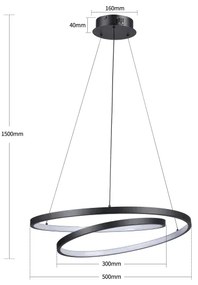 Brilagi-LED Lustru dimabil suspendat pe cablu TWISTER, LED/48W/230V, Ø 50 cm, negru + telecomandă