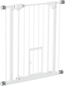 PawHut Poartă Reglabilă pentru Câini cu Ușă și Montare prin Presiune, Barieră cu Închidere Automată, 74-80x76.2 cm, Alb | Aosom Romania