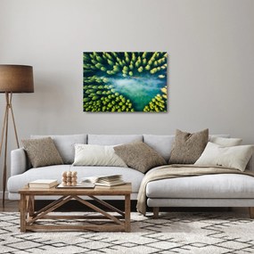 Tablou pe sticlă - O pădure învăluită în ceață (70x50 cm)