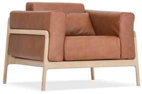 Fotoliu din piele bovină cu structură din lemn masiv de stejar Gazzda Fawn, maro cognac