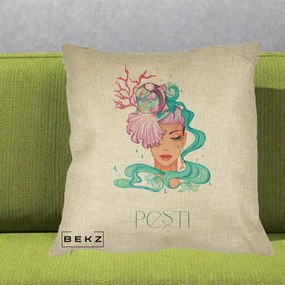 Perna Personalizata Zodiac Pesti Cowgirl, 40x40 cm, Crem, Husa Detasabila, Perna Inclusa, BEKZ®